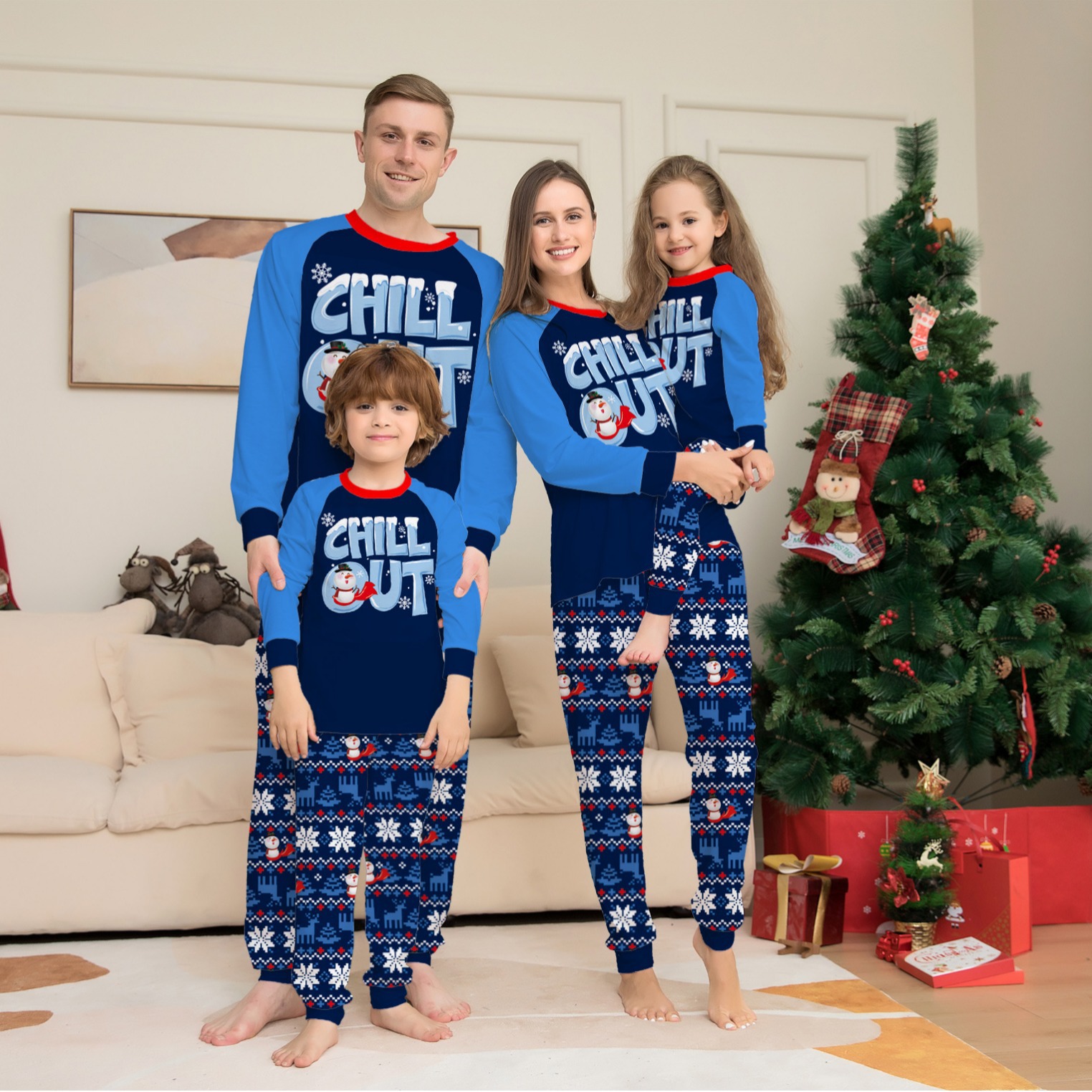Matching Christmas Pajamas Letter Snowflake Print Long-sleeve Pajamas Sets