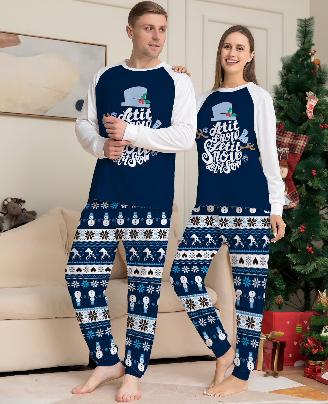 Matching Christmas Pajamas Cartoon Letter Long-sleeve Pajamas Sets