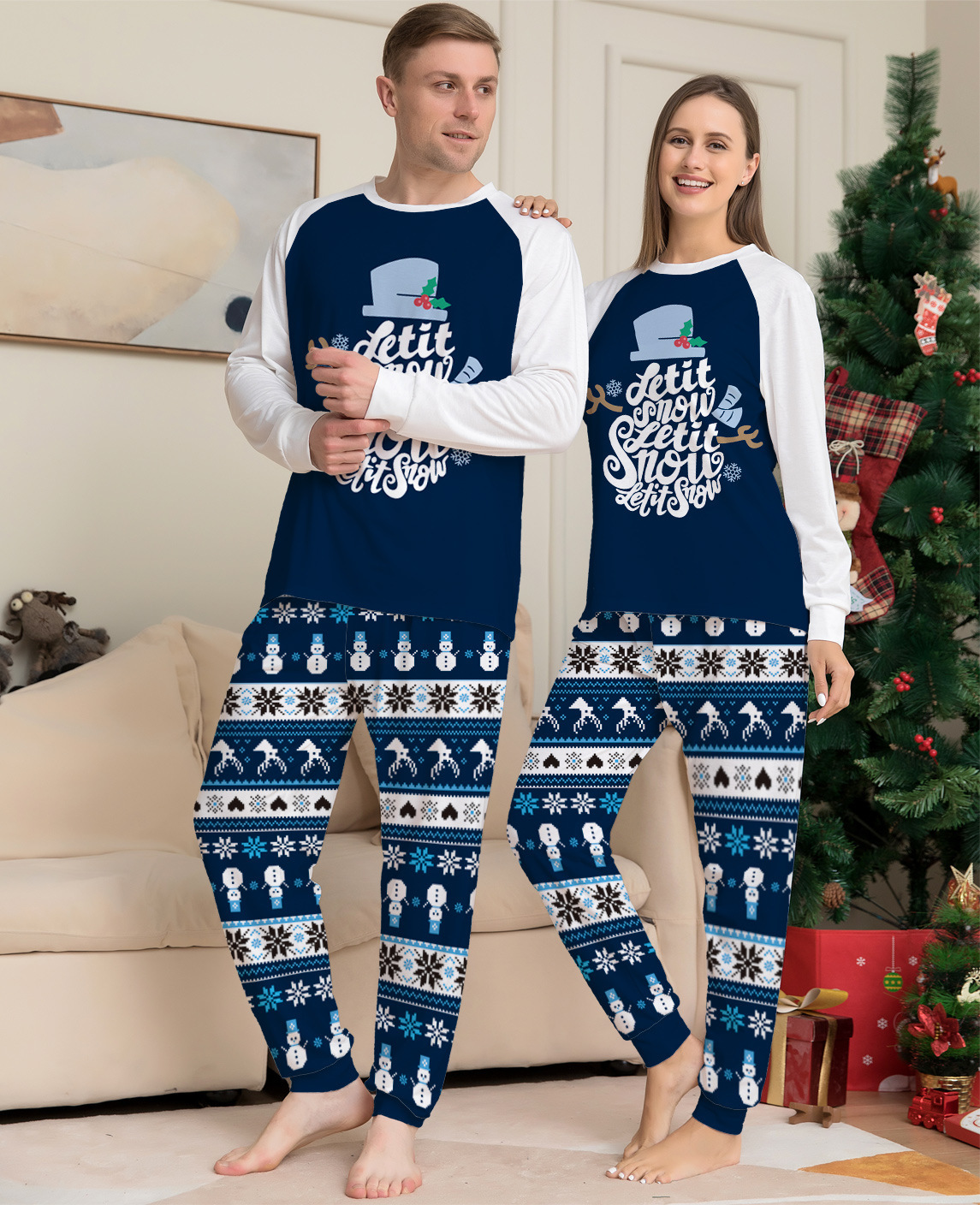 Matching Christmas Pajamas Cartoon Letter Long-sleeve Pajamas Sets