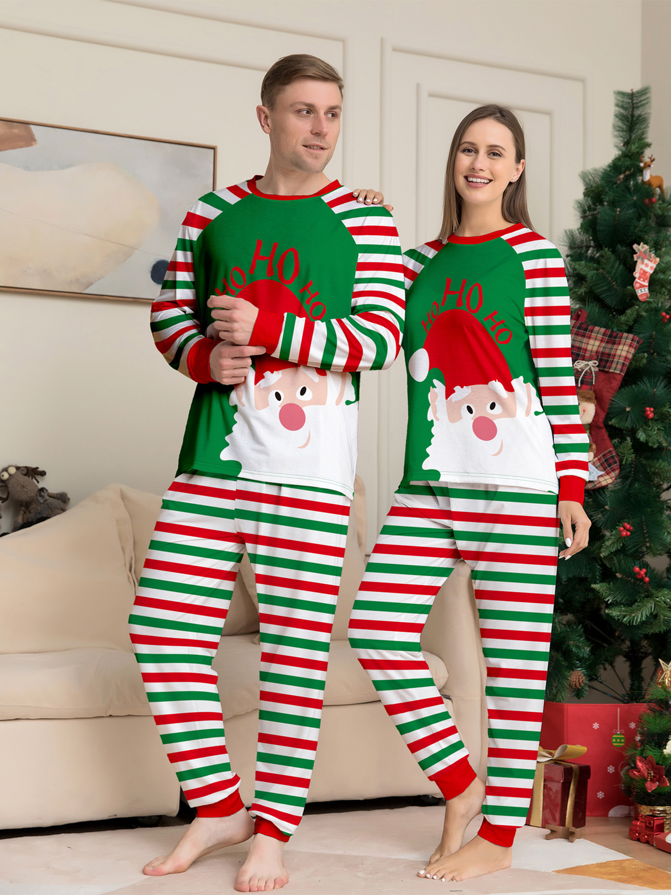 Matching Christmas Pajamas Santa Stripe Long-sleeve Pajamas Sets