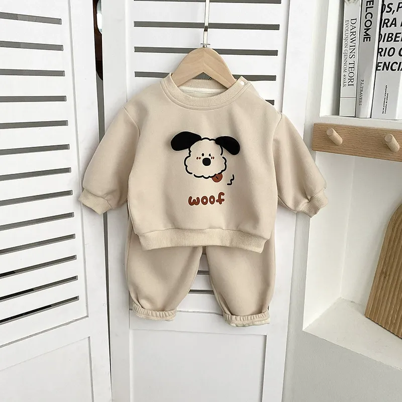 2pcs Toddlers Dog Print Sweatshirt and Pants Set
