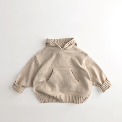 Baby Vintage Casual Even Knit Hooded Sweater