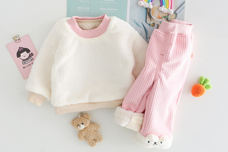 2pcs Toddler Gril Fluff Bear Top and Pant Set