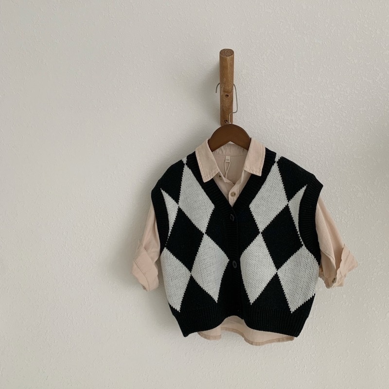 Baby V-Neck Pullover Black And White Check Vest