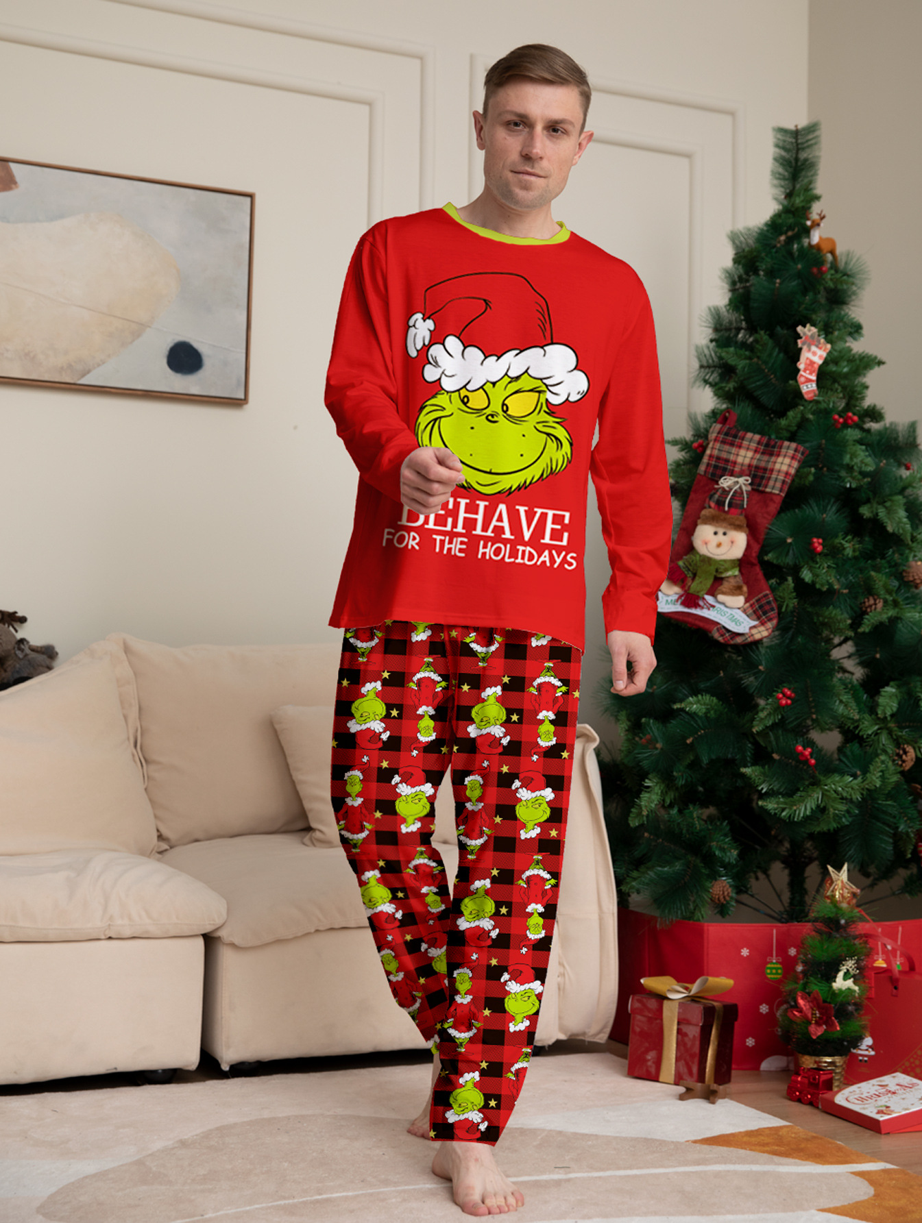 Matching Christmas Pajamas Santa Hat Print Long-sleeve Pajamas Sets