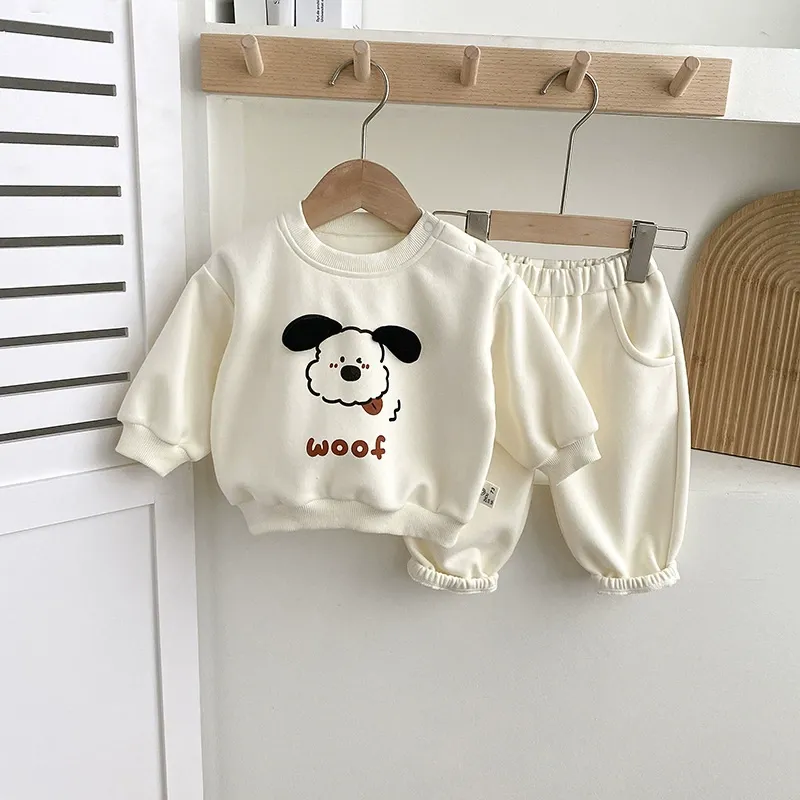 2pcs Toddlers Dog Print Sweatshirt and Pants Set