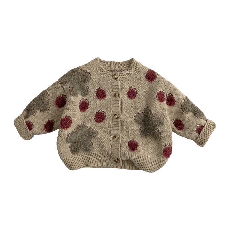 Baby Polka Dot Strawberry Jacquard Knit Cardigan