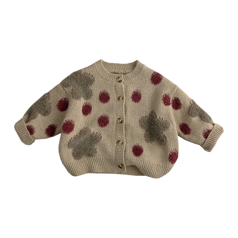 Baby Polka Dot Strawberry Jacquard Knit Cardigan