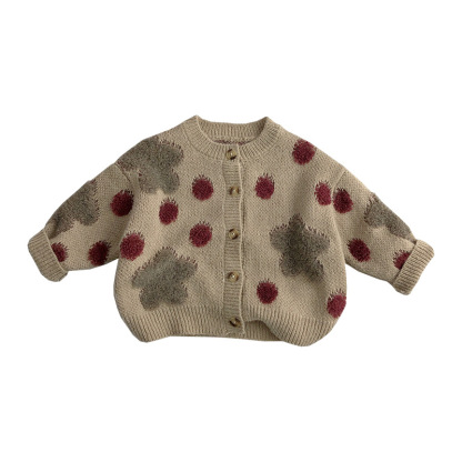 Baby Polka Dot Strawberry Jacquard Knit Cardigan