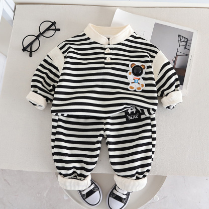 2pcs Toddler Boy Stripe Top and Pant Set