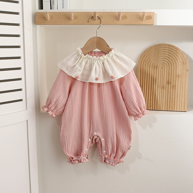 Baby Girls Ruffled Collar Cotton Yarn Rompers