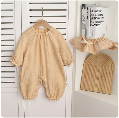 Baby Girls Ruffled Collar Cotton Yarn Rompers