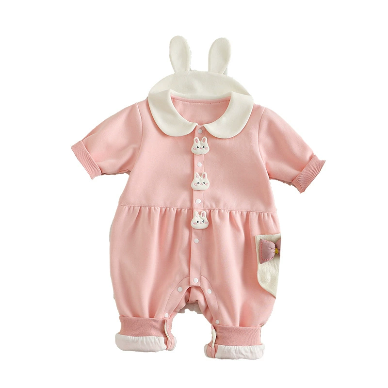 Baby Girl Bunny Themed with Rabbit Shaped Buttons  Rompers