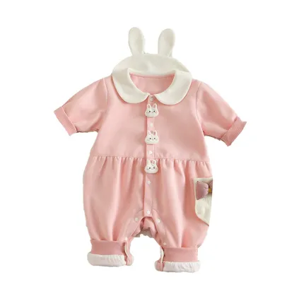 Baby Girl Bunny Themed with Rabbit Shaped Buttons  Rompers