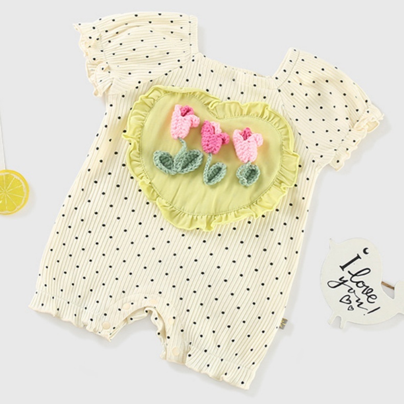 Polka Dots Crocheted Tulip and Heart - shaped Decoration Romper