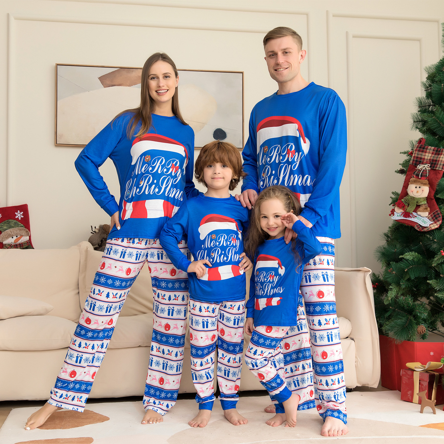 Matching Christmas Pajamas Christmas Hat Letters Long-sleeve Pajamas Sets