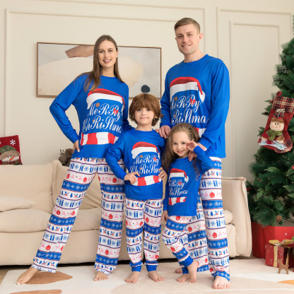 Matching Christmas Pajamas Christmas Hat Letters Long-sleeve Pajamas Sets