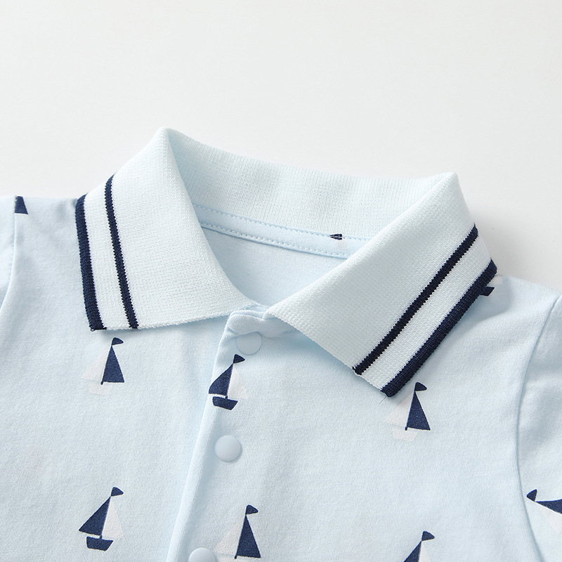 Sailor Collar and Sailboat Print Short-sleeved Baby Romper