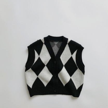 Baby V-Neck Pullover Black And White Check Vest