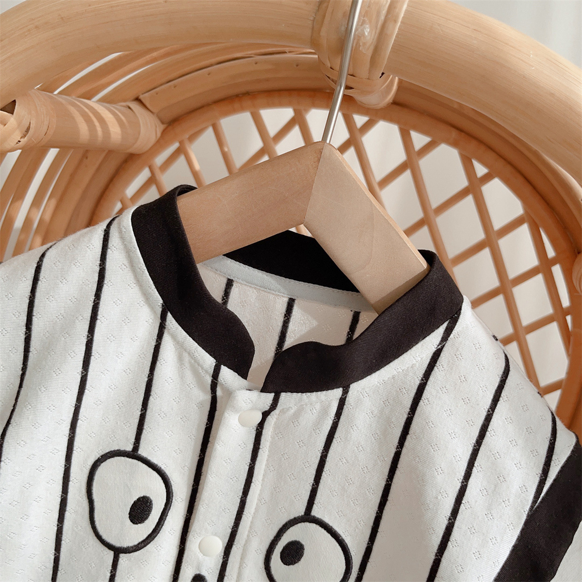 Black and White Striped Color Blocking Design Baby Romper
