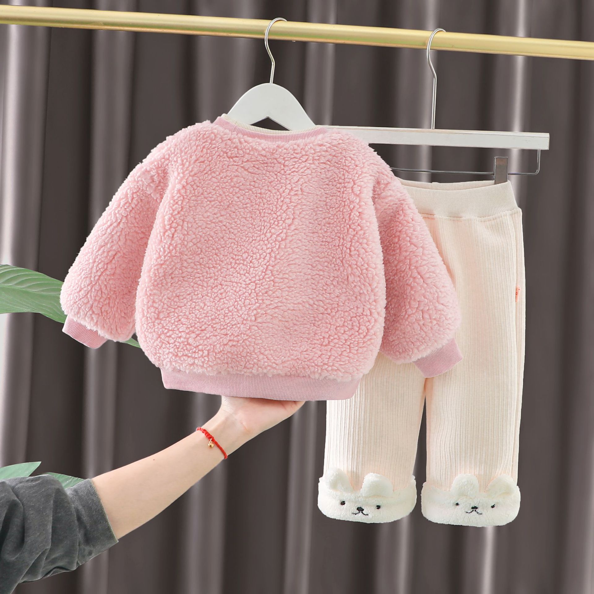 2pcs Toddler Gril Fluff Bear Top and Pant Set