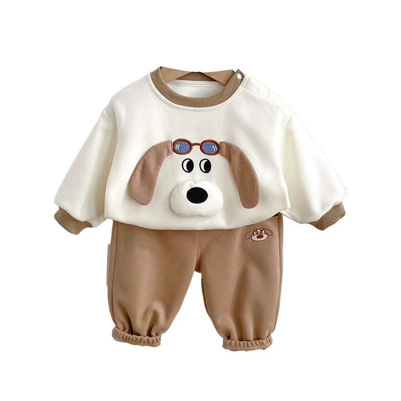 2pcs Toddlers Glasses Puppy Sweatshirt and Pants Set