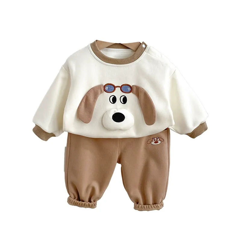 2pcs Toddlers Glasses Puppy Sweatshirt and Pants Set