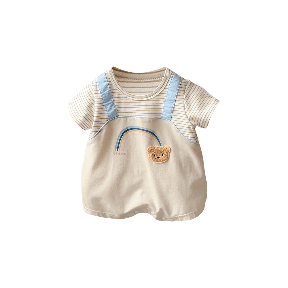 Rainbow and Teddy Bear Design Fake Two-piece Baby Romper
