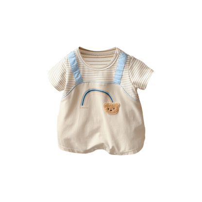 Rainbow and Teddy Bear Design Fake Two-piece Baby Romper