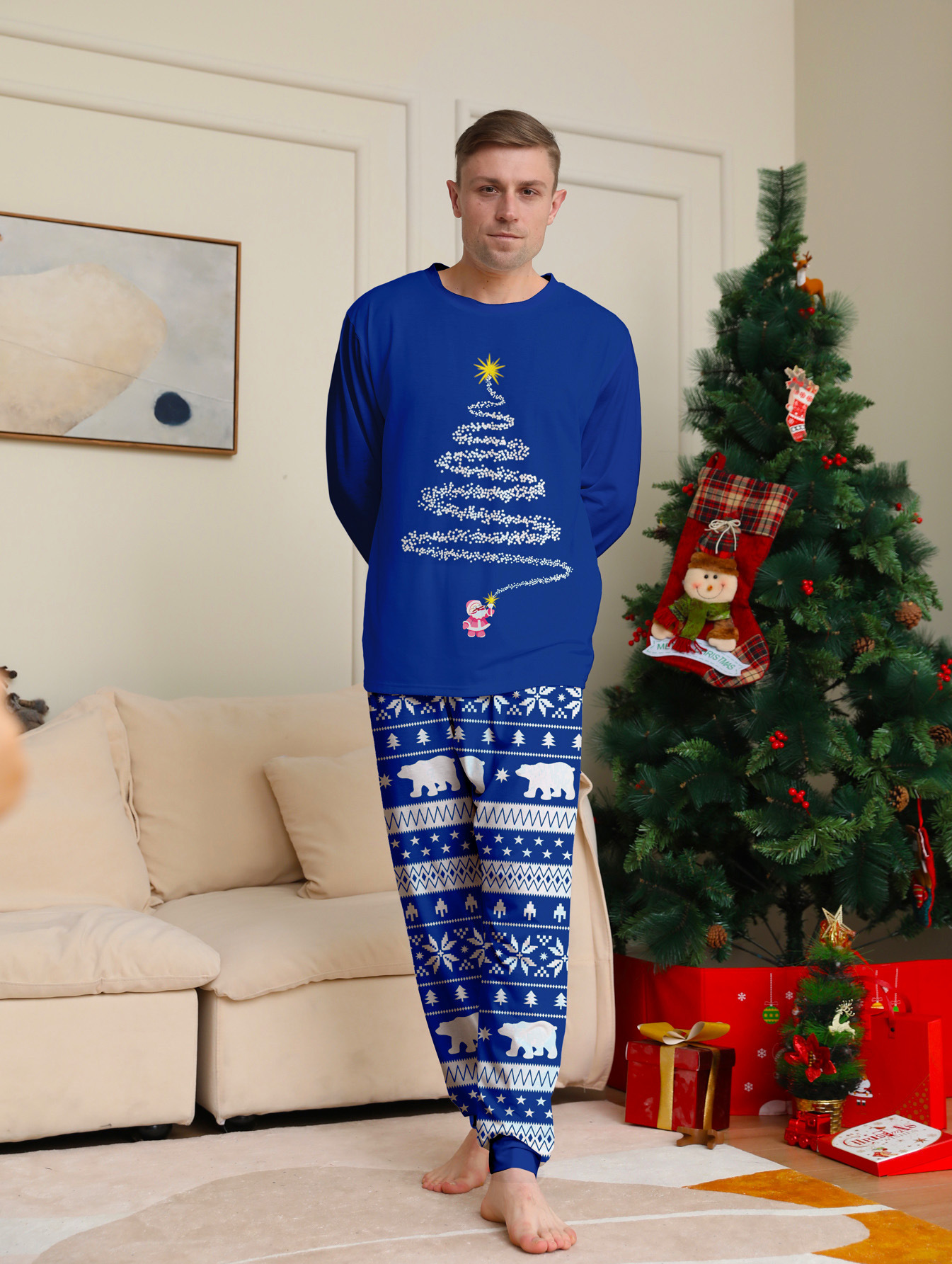 Matching Christmas Pajamas Tree Print Long-sleeve Pajamas Sets