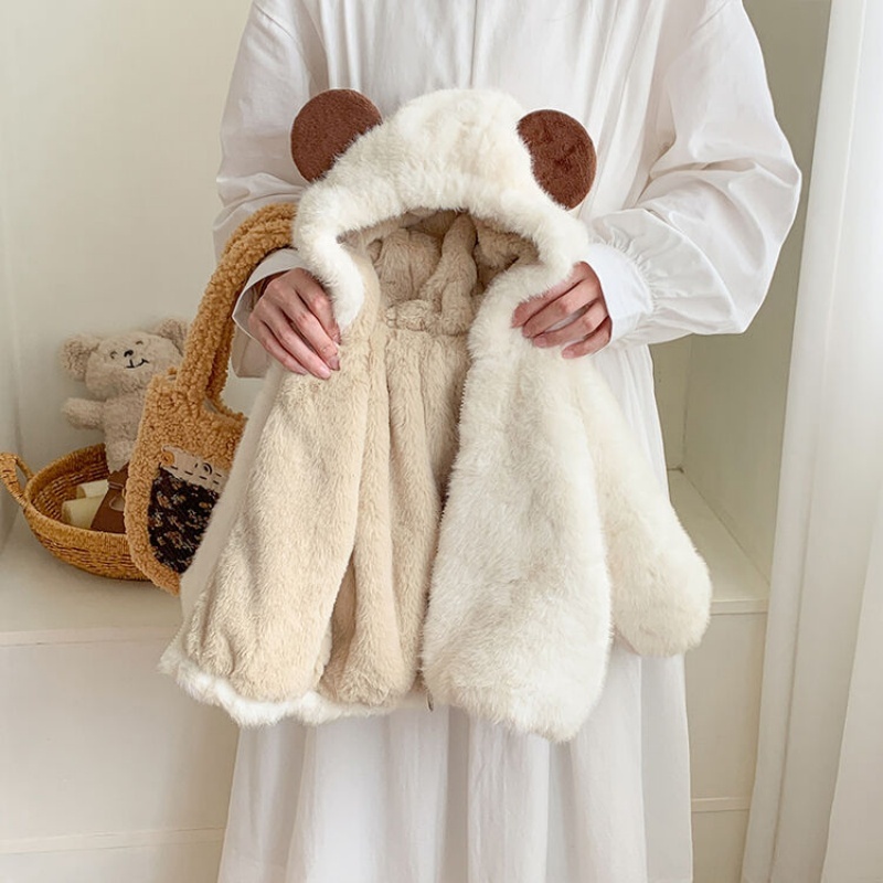 Baby Girl Hooded Bear Padded Thickened Warm Jacket Top