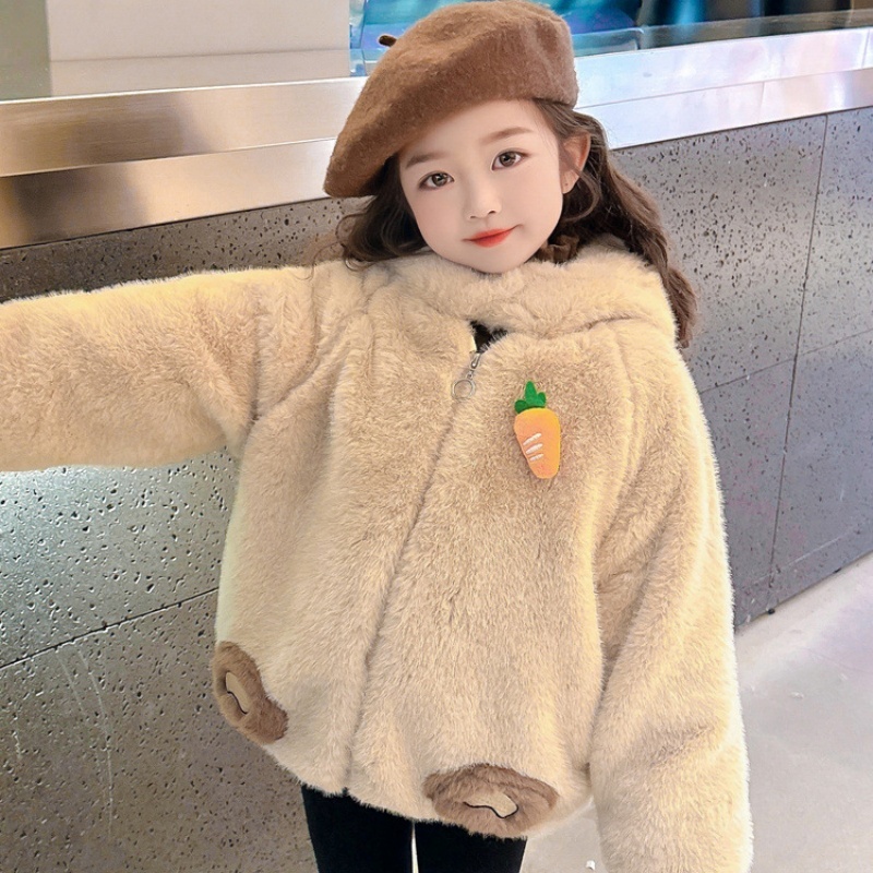 Baby Girl Cute Rabbit Padded and Thickened Cute Hooded Jacket Top
