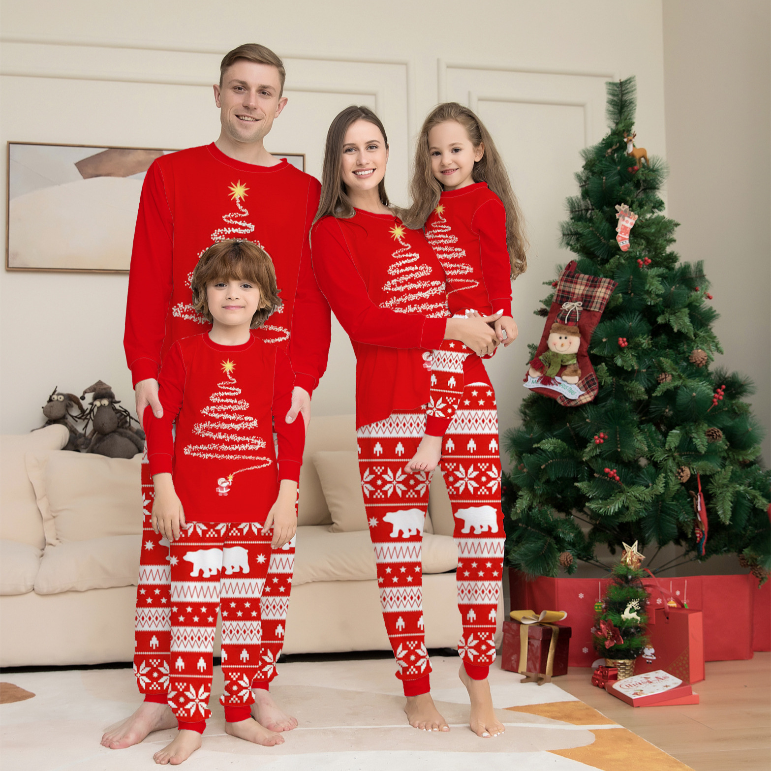 Matching Christmas Pajamas Tree Print Long-sleeve Pajamas Sets