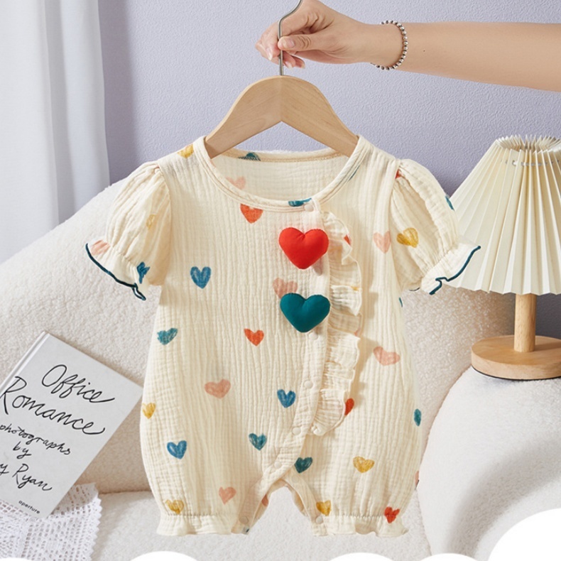 Ruffled Heart-shaped Decoration Baby Romper
