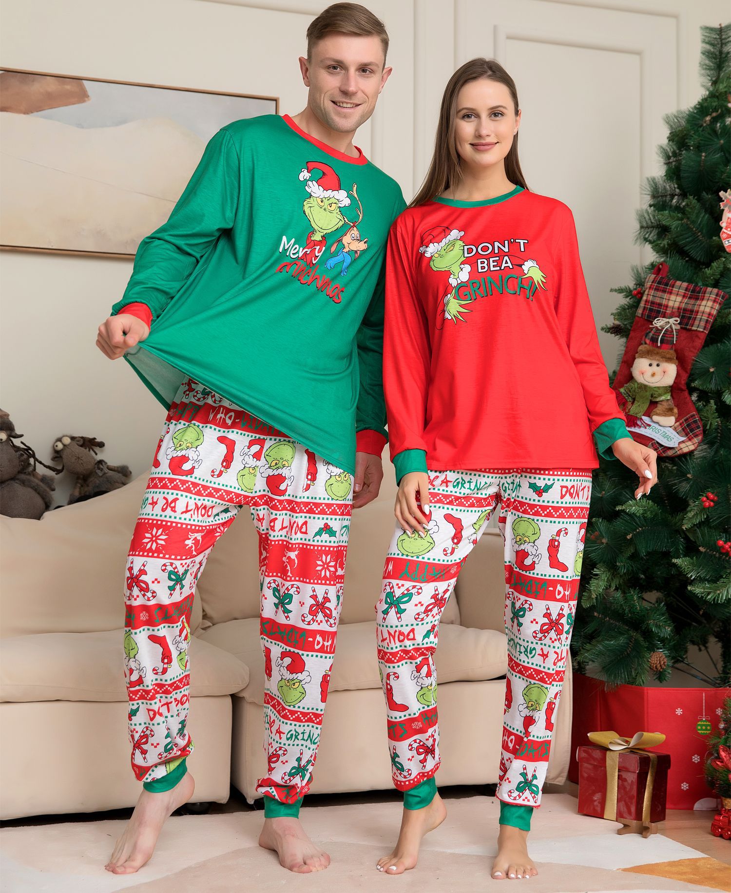 Matching Christmas Pajamas  Monster Letter Long-sleeve Pajamas Sets