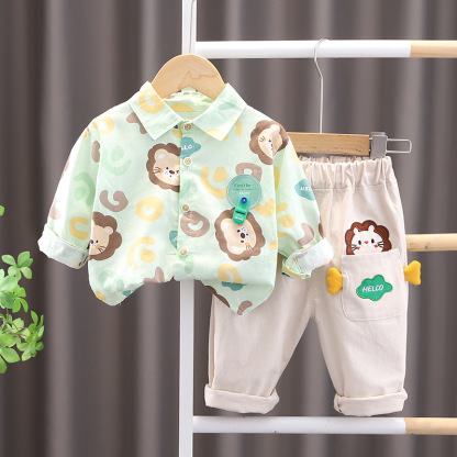 2pcs Toddler Boy Cute Lion Top and Pant Set
