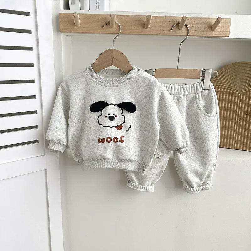 2pcs Toddlers Dog Print Sweatshirt and Pants Set
