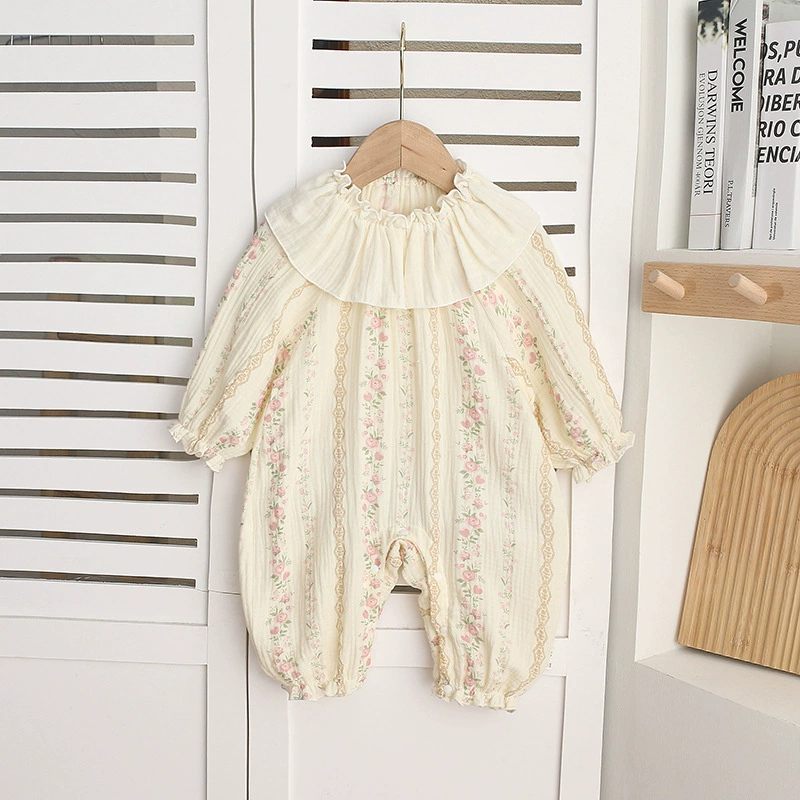 Baby Girl Ruffled Collar Floral Printed Romper