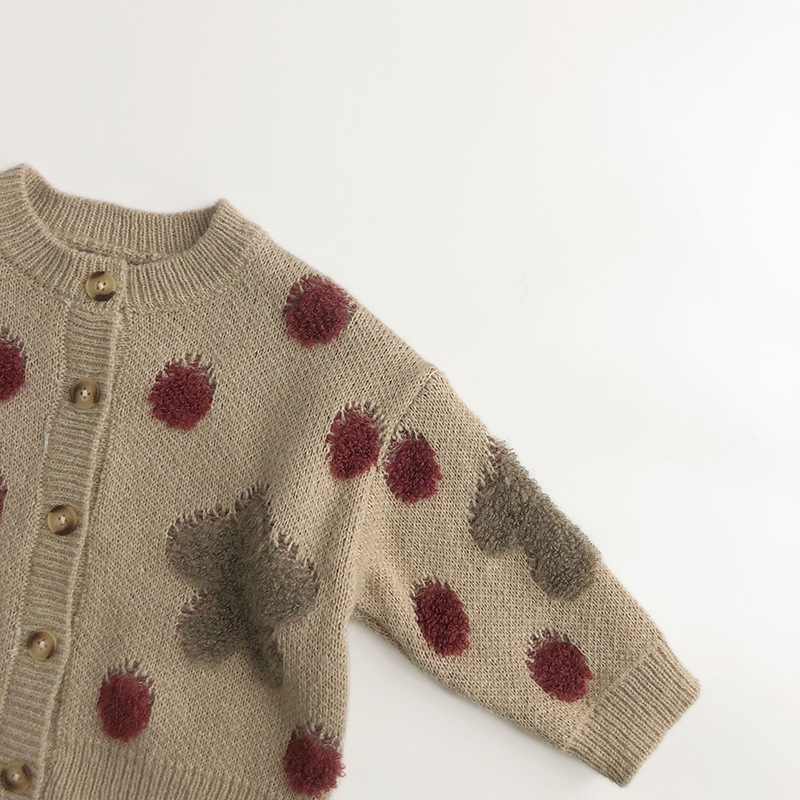 Baby Polka Dot Strawberry Jacquard Knit Cardigan