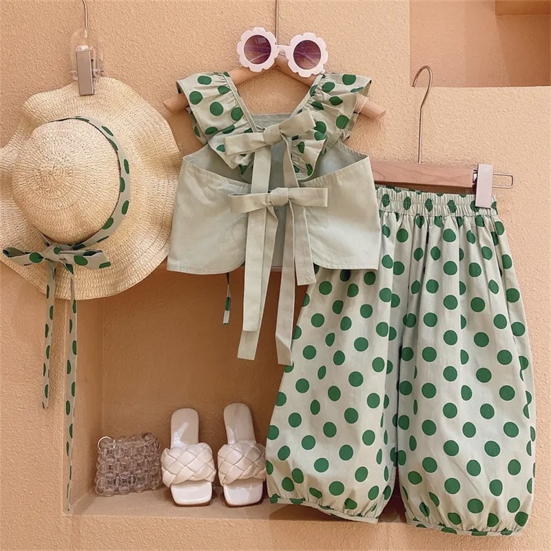 2pcs Toddler Green Dots Set with Hat