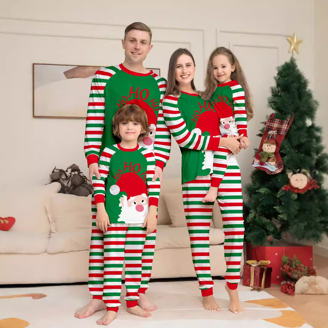 Matching Christmas Pajamas Santa Stripe Long-sleeve Pajamas Sets