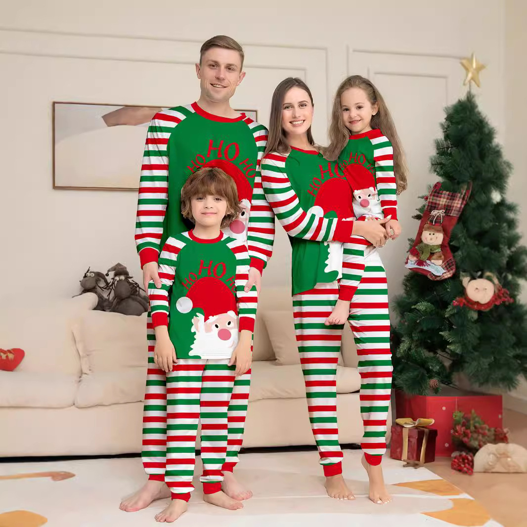 Matching Christmas Pajamas Santa Stripe Long-sleeve Pajamas Sets