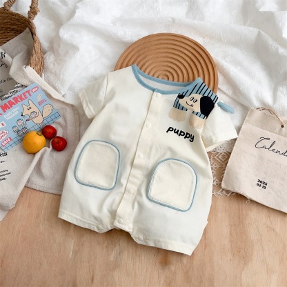 Short Sleeve Puppy-themed Pocket Details Baby Romper