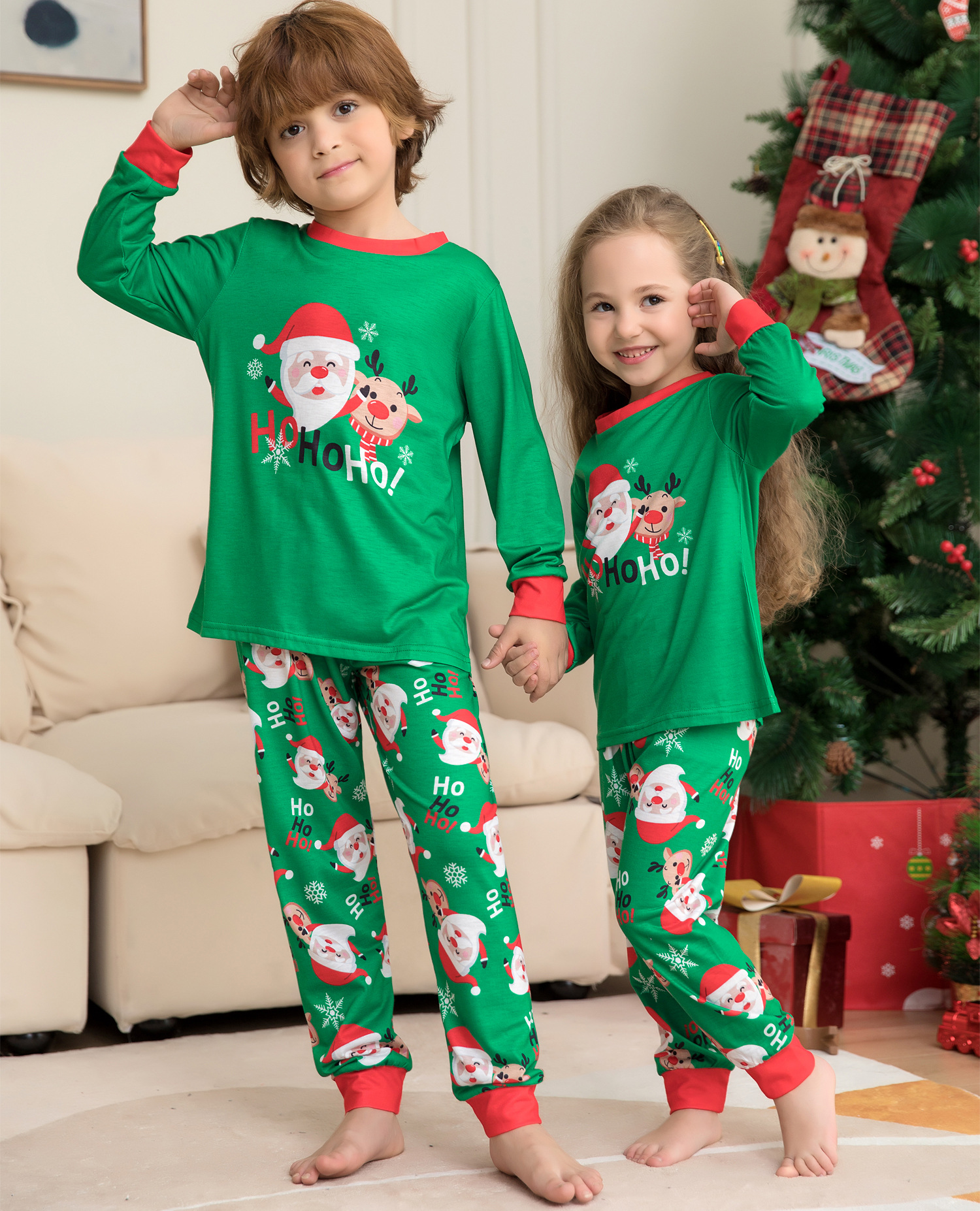 Matching Christmas Pajamas Green Long-sleeve Pajamas Sets