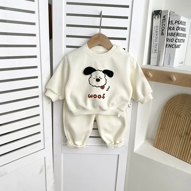 2pcs Toddlers Dog Print Sweatshirt and Pants Set
