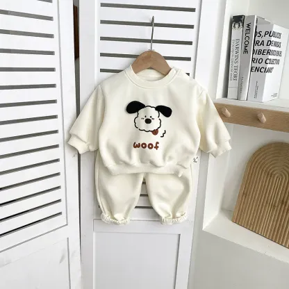 2pcs Toddlers Dog Print Sweatshirt and Pants Set