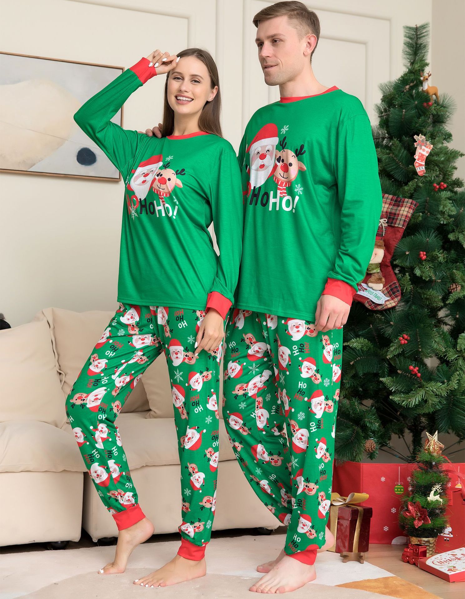 Matching Christmas Pajamas Green Long-sleeve Pajamas Sets