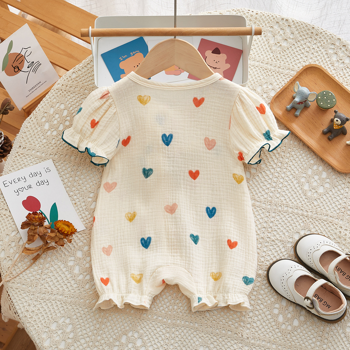 Ruffled Heart-shaped Decoration Baby Romper