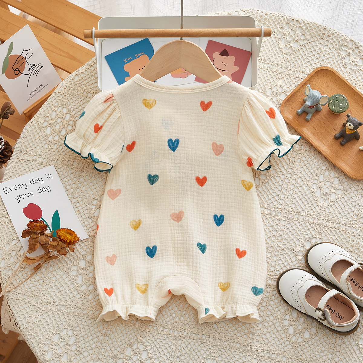 Ruffled Heart-shaped Decoration Baby Romper