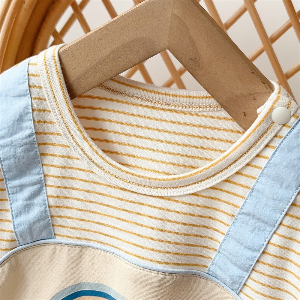 Rainbow and Teddy Bear Design Fake Two-piece Baby Romper